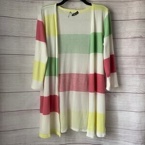 Heimish U.S.A Color Block Striped Knit Cardigan Open Front 3/4 Sleeve Size L